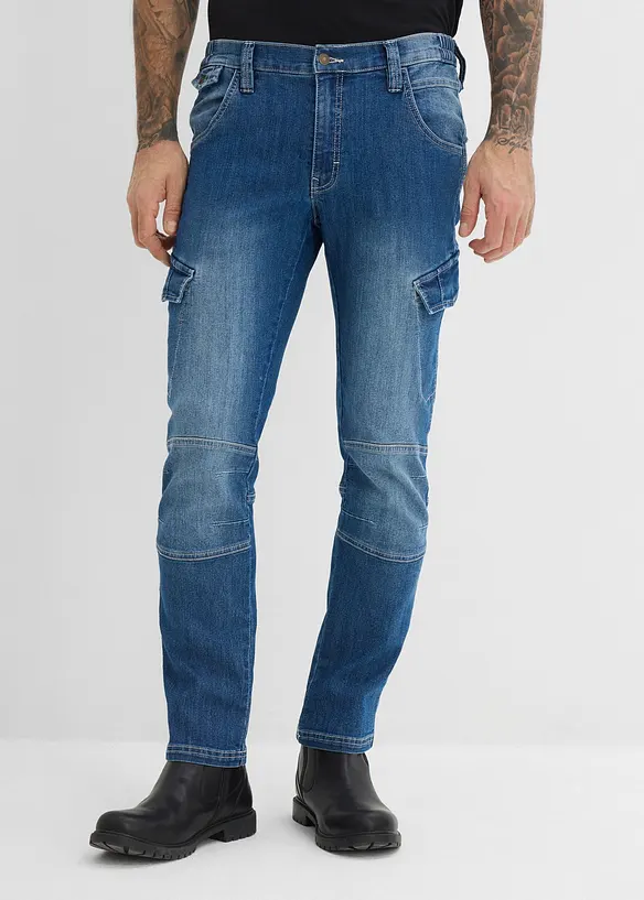 Tunna cargojeans i Regular Fit med res&aring;rlinning, Straight, bonprix