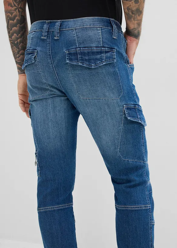 Tunna cargojeans i Regular Fit med res&aring;rlinning, Straight, bonprix