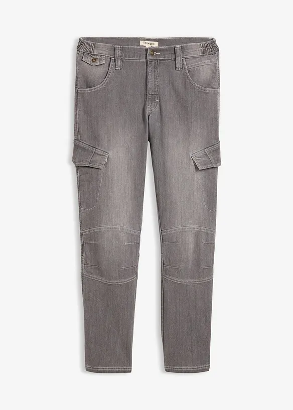 Tunna cargojeans i Regular Fit med res&aring;rlinning, Straight, bonprix