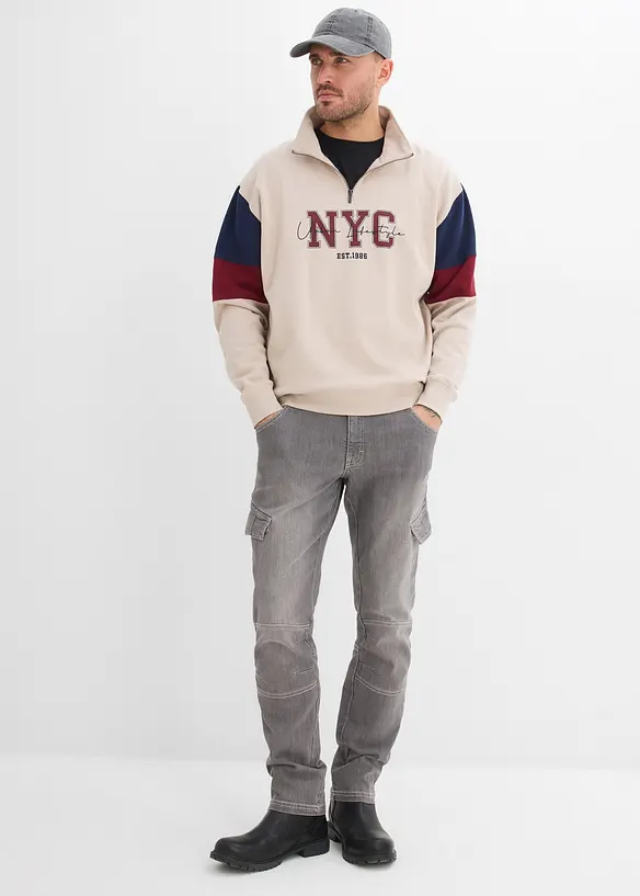 Tunna cargojeans i Regular Fit med res&aring;rlinning, Straight, bonprix