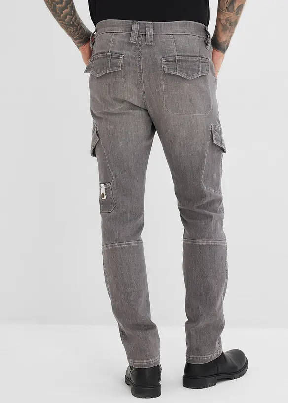 Tunna cargojeans i Regular Fit med res&aring;rlinning, Straight, bonprix