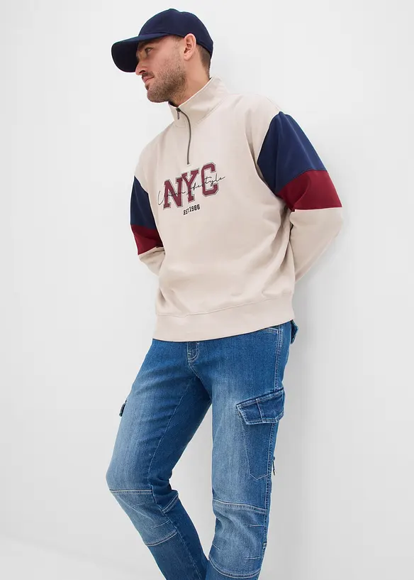 Tunna cargojeans i Regular Fit med res&aring;rlinning, Straight, bonprix