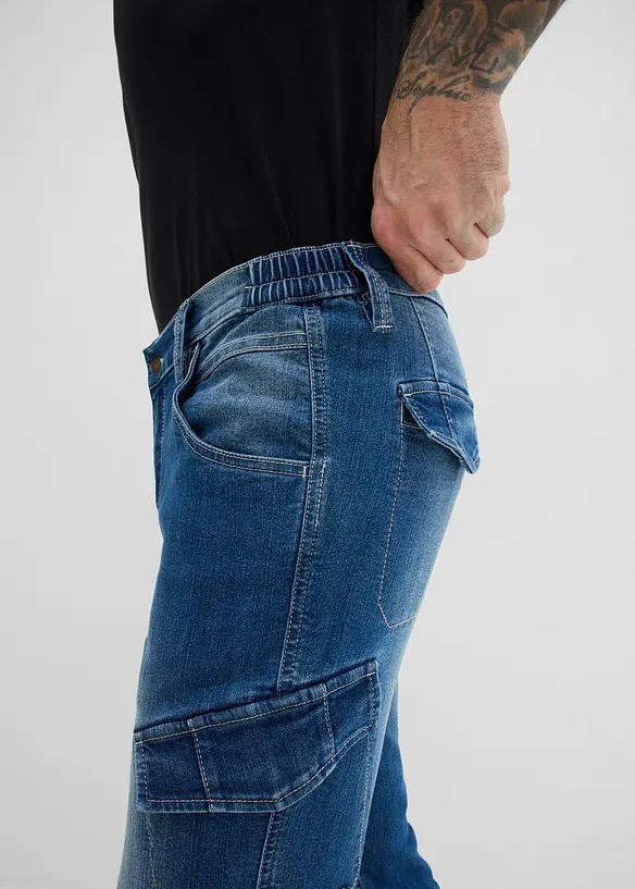 Tunna cargojeans i Regular Fit med res&aring;rlinning, Straight, bonprix