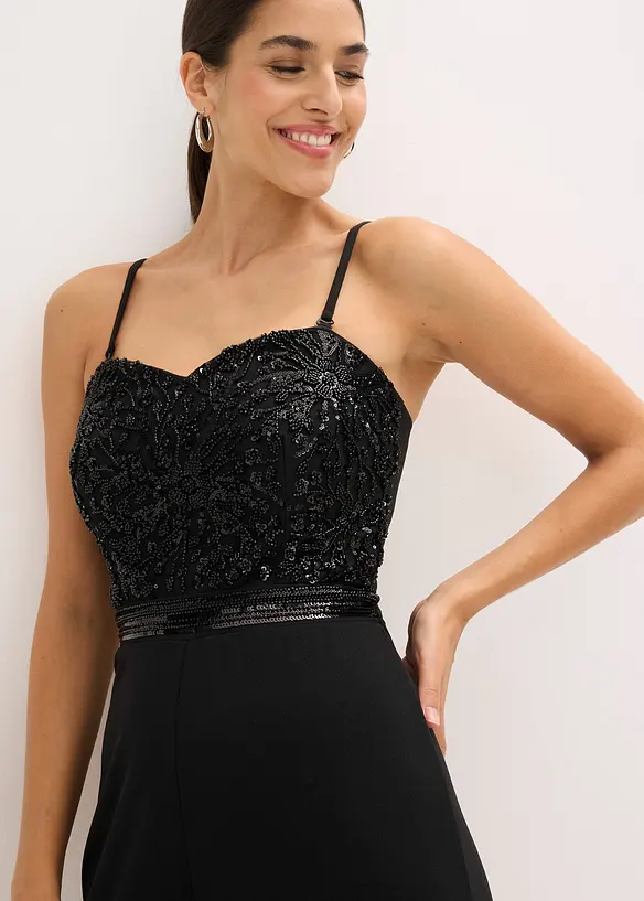 Brudjumpsuit i kr&auml;pp med struktur och med p&auml;rlbroderi, bonprix