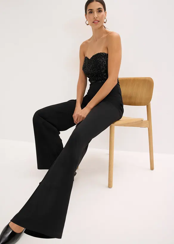 Brudjumpsuit i kr&auml;pp med struktur och med p&auml;rlbroderi, bonprix