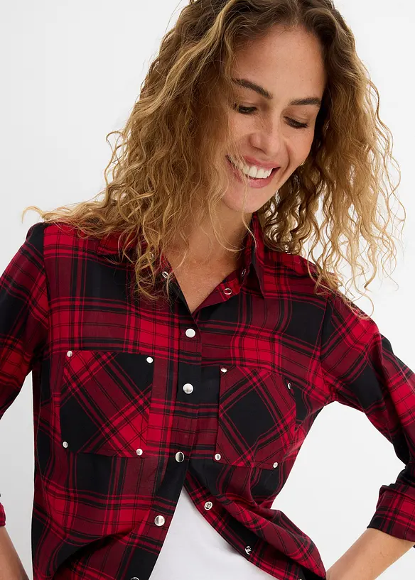 Rutig skjortblus i ren bomull, bonprix