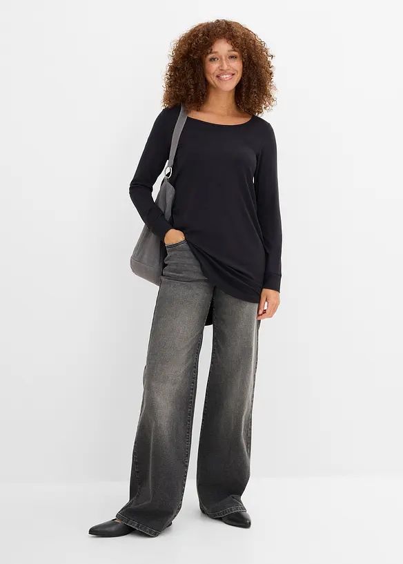 L&aring;ng topp av viskos, l&aring;ng&auml;rmad, bonprix