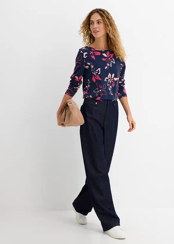 L&aring;ng&auml;rmad topp med blomm&ouml;nster, bonprix