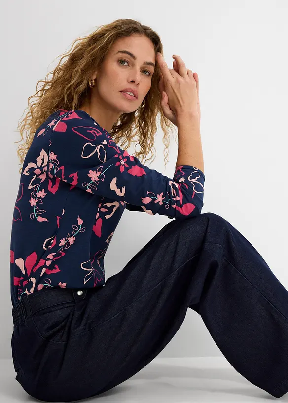 L&aring;ng&auml;rmad topp med blomm&ouml;nster, bonprix