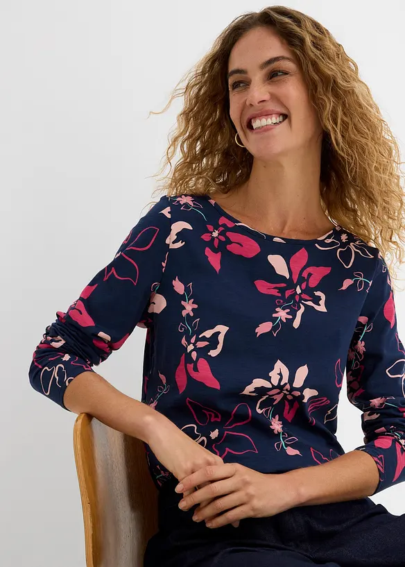 L&aring;ng&auml;rmad topp med blomm&ouml;nster, bonprix