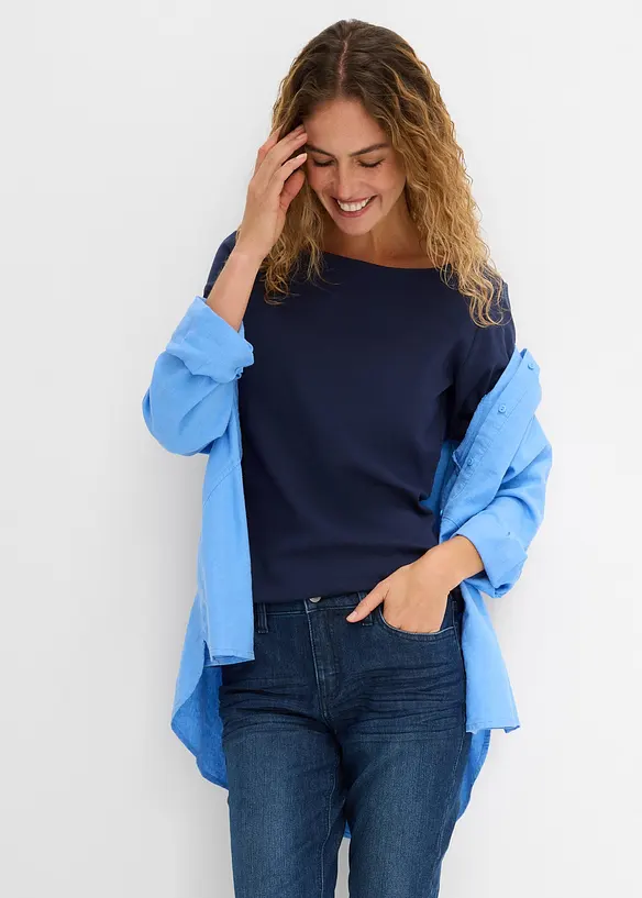 L&aring;ng&auml;rmad topp i ren ekologisk bomull, bonprix