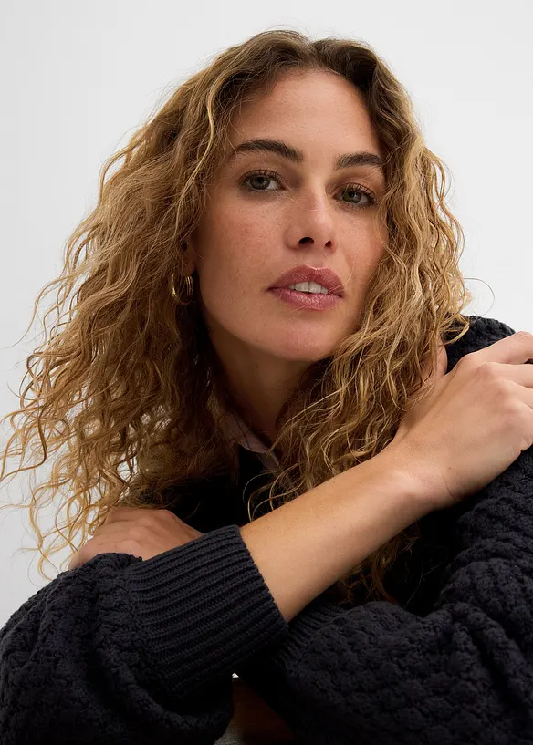 Tr&ouml;ja med strukturstickning i bomullsmix, bonprix