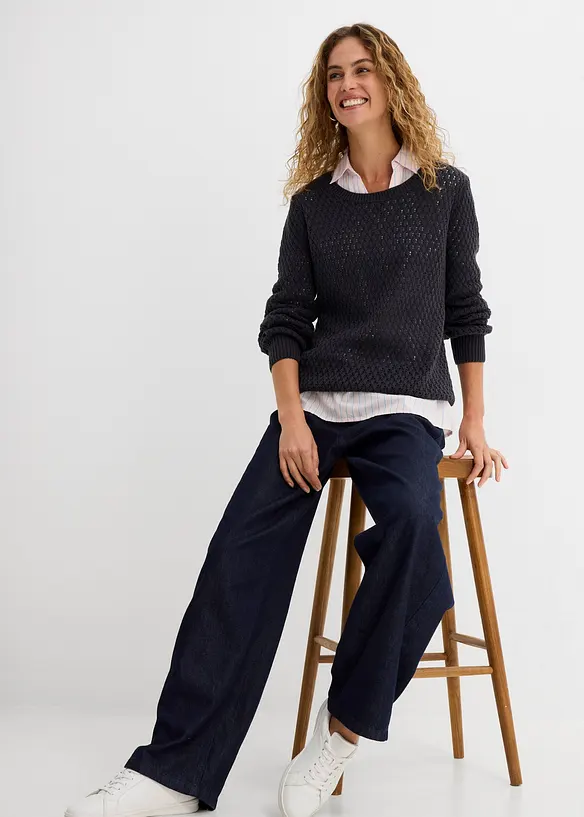 Tr&ouml;ja med strukturstickning i bomullsmix, bonprix