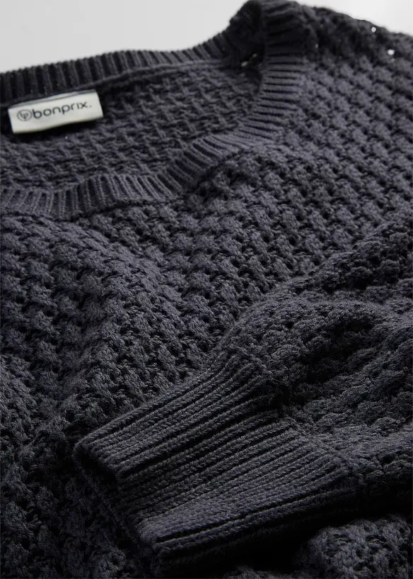Tr&ouml;ja med strukturstickning i bomullsmix, bonprix