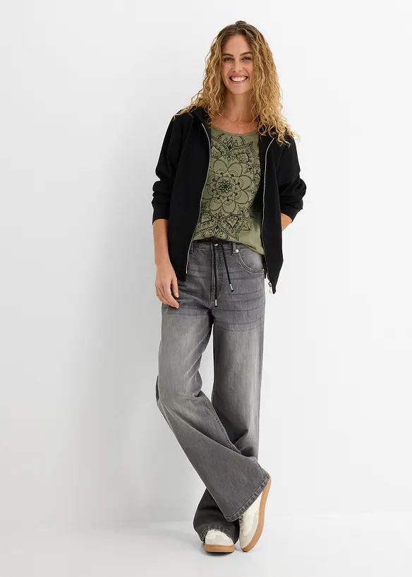 Topp i flamgarn, kort&auml;rmad, bonprix