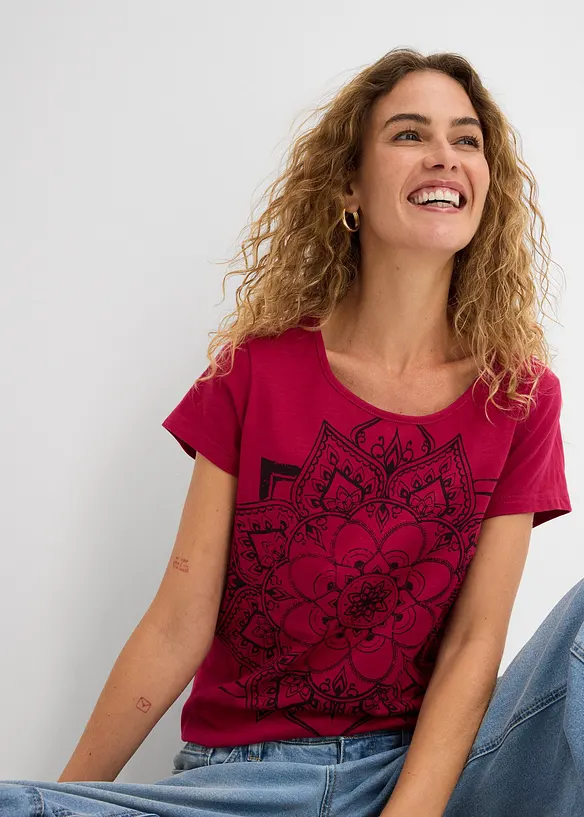 Topp i flamgarn, kort&auml;rmad, bonprix