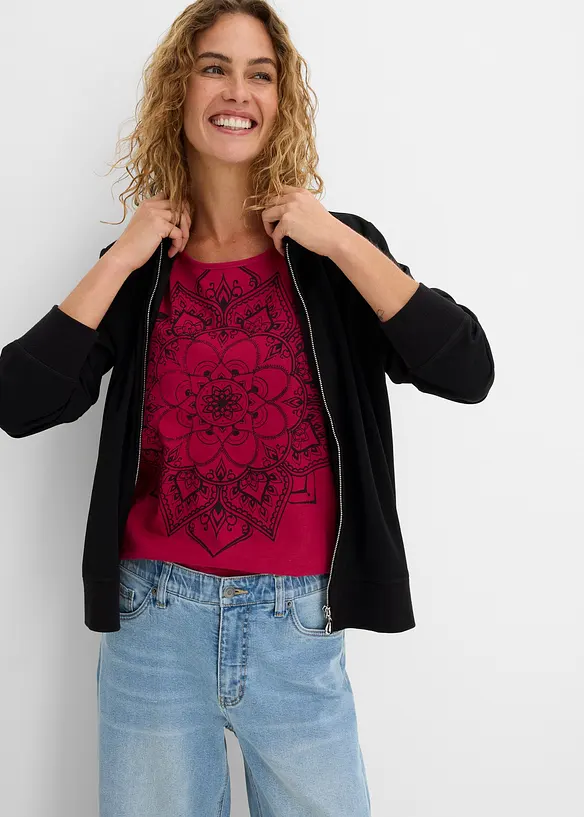 Topp i flamgarn, kort&auml;rmad, bonprix