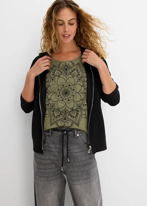 Topp i flamgarn, kort&auml;rmad, bonprix