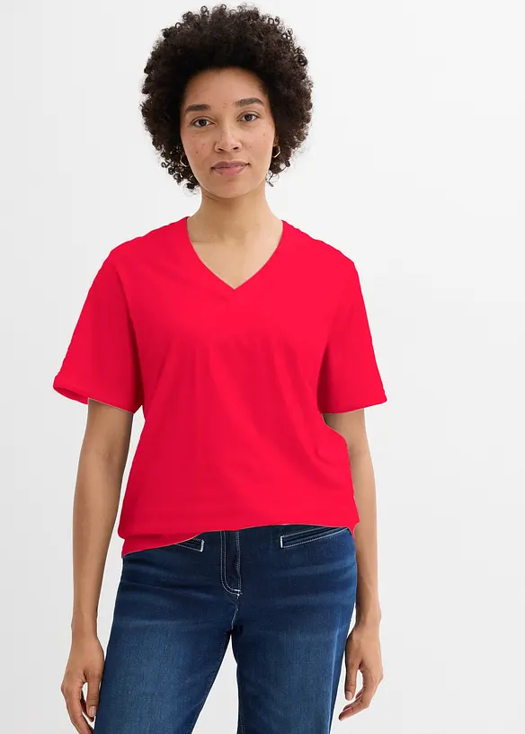 Vid l&aring;ng topp med V-ringning (5-pack), kort&auml;rmad, bonprix