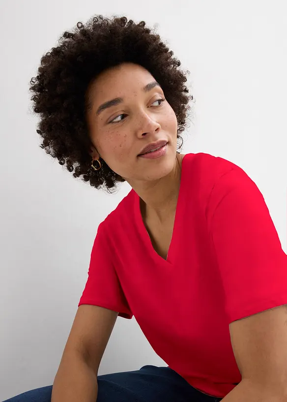 Vid l&aring;ng topp med V-ringning (5-pack), kort&auml;rmad, bonprix