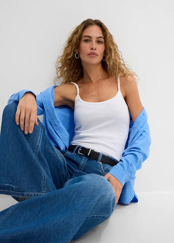 Linne av ren bomull och med smala axelband (2-pack), bonprix