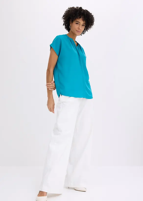 Kort&auml;rmad blus med dold knappsl&aring;, bonprix