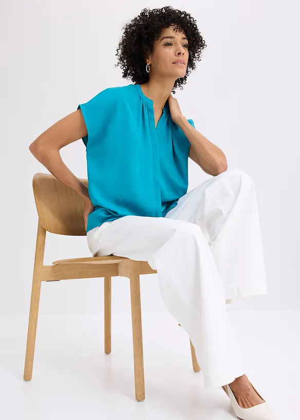 Kort&auml;rmad blus med dold knappsl&aring;, bonprix