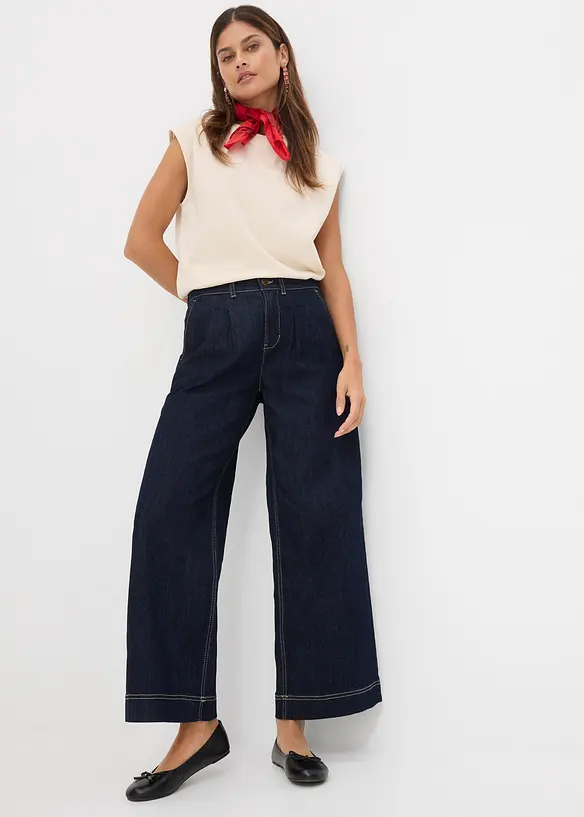 Wide Leg Jeans High Waist, med bekv&auml;m midja, bonprix