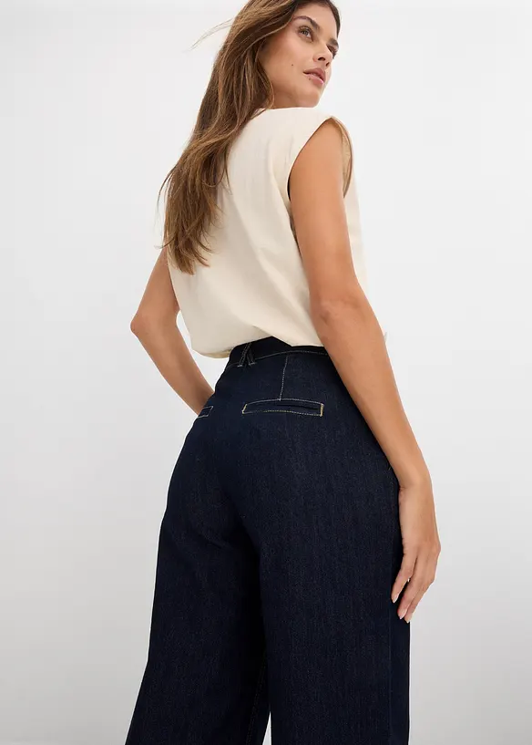 Wide Leg Jeans High Waist, med bekv&auml;m midja, bonprix