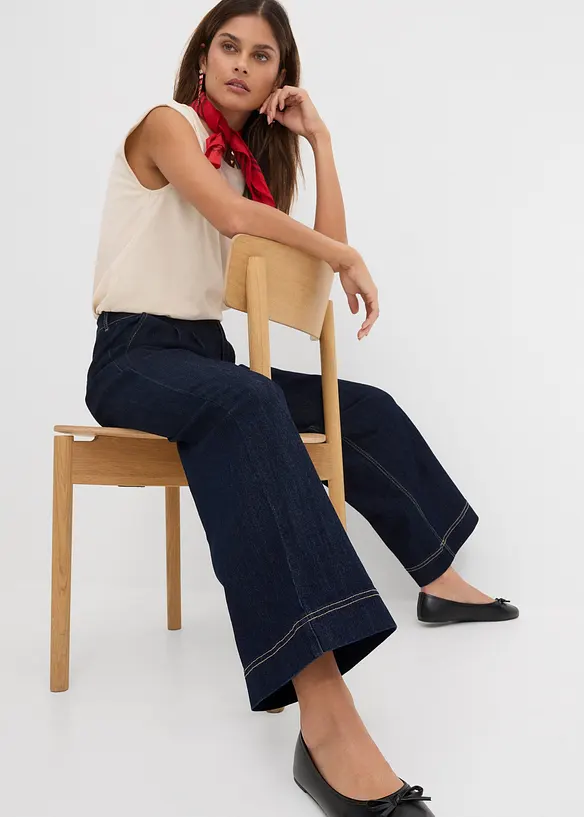 Wide Leg Jeans High Waist, med bekv&auml;m midja, bonprix