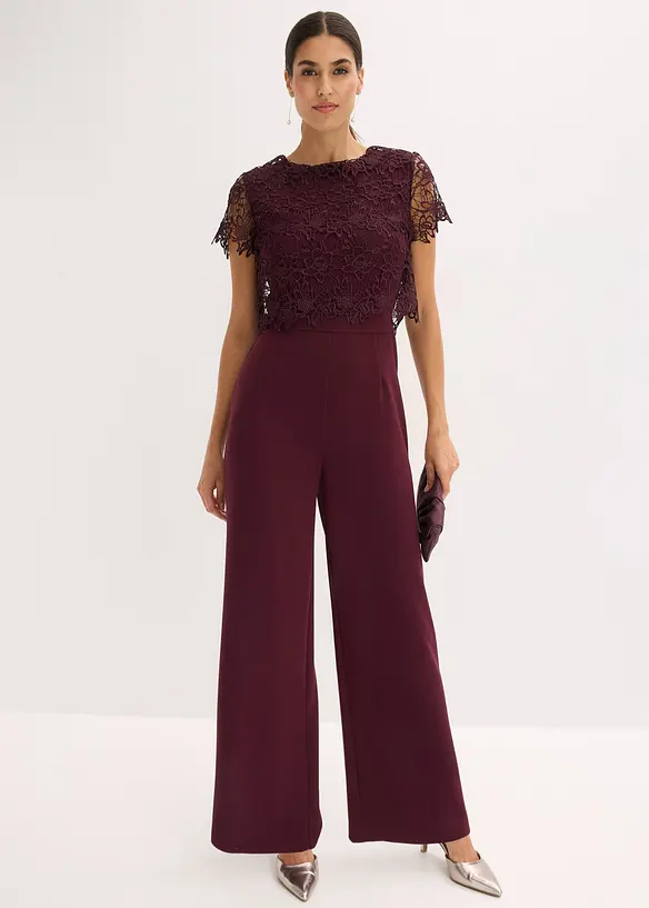 Jumpsuit av stabil trik&aring; med spets, bonprix