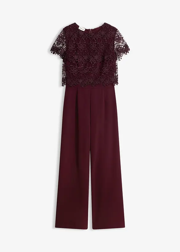 Jumpsuit av stabil trik&aring; med spets, bonprix