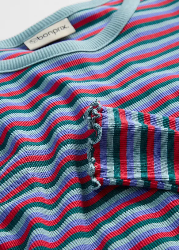 Randig ribbstickad topp i ekologisk bomull, bonprix