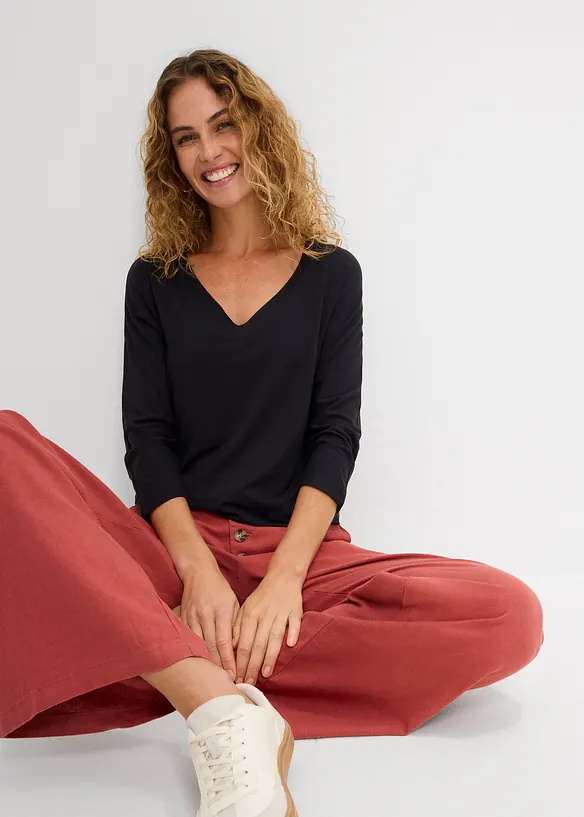 Topp med 3/4-&auml;rm i elastisk viskos, bonprix