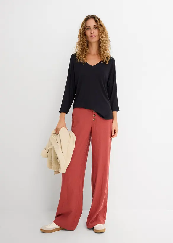 Topp med 3/4-&auml;rm i elastisk viskos, bonprix