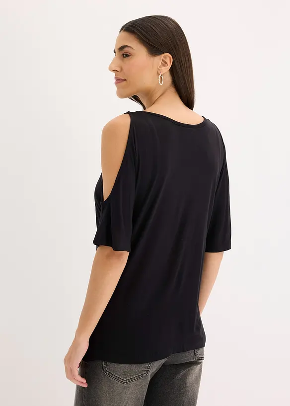 Cold shoulder-topp av viskos, bonprix