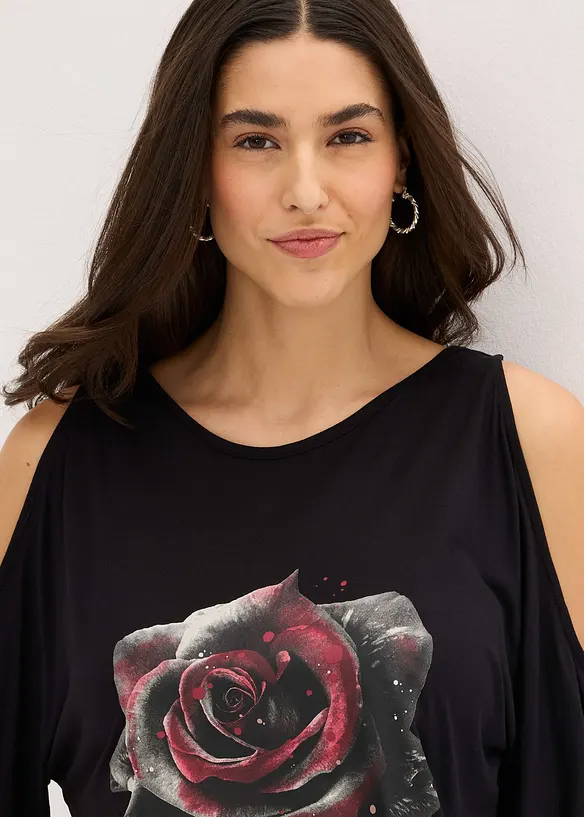 Cold shoulder-topp av viskos, bonprix