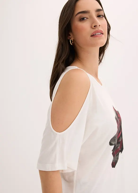 Cold shoulder-topp av viskos, bonprix