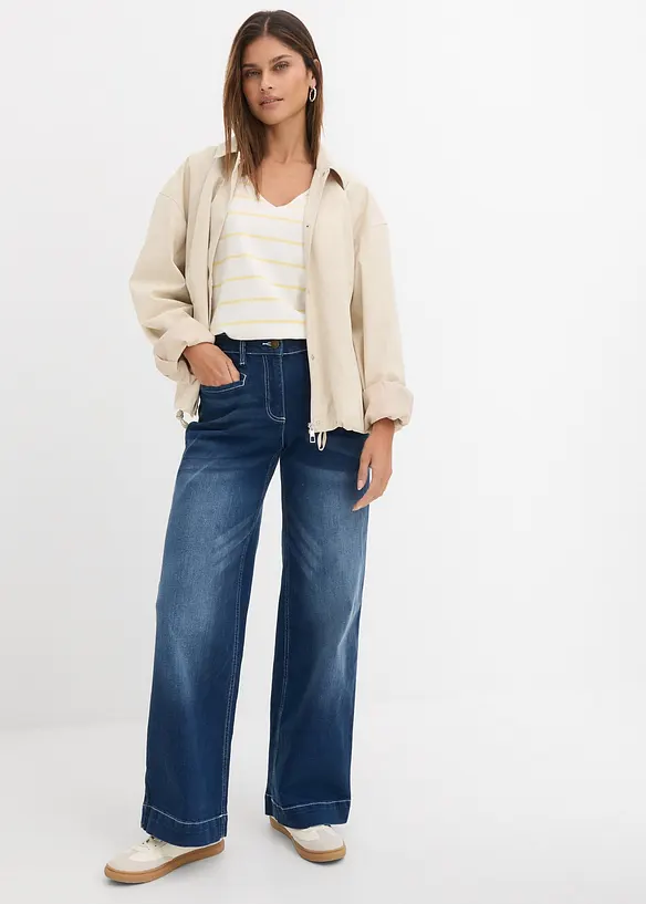Wide Leg Jeans Mid Waist, med bekv&auml;m midja, bonprix