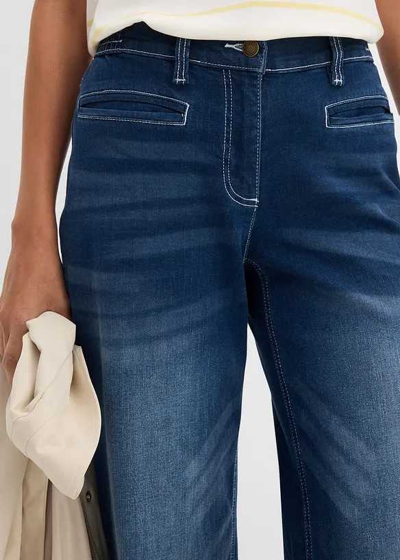 Wide Leg Jeans Mid Waist, med bekv&auml;m midja, bonprix