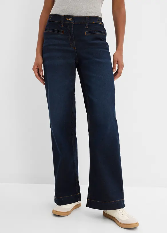 Wide Leg Jeans Mid Waist, med bekv&auml;m midja, bonprix