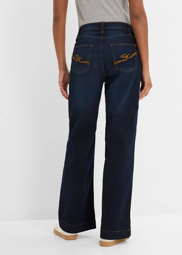 Wide Leg Jeans Mid Waist, med bekv&auml;m midja, bonprix