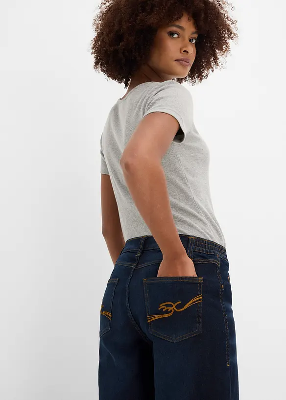 Wide Leg Jeans Mid Waist, med bekv&auml;m midja, bonprix