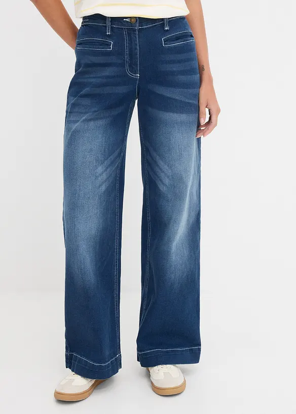 Wide Leg Jeans Mid Waist, med bekv&auml;m midja, bonprix