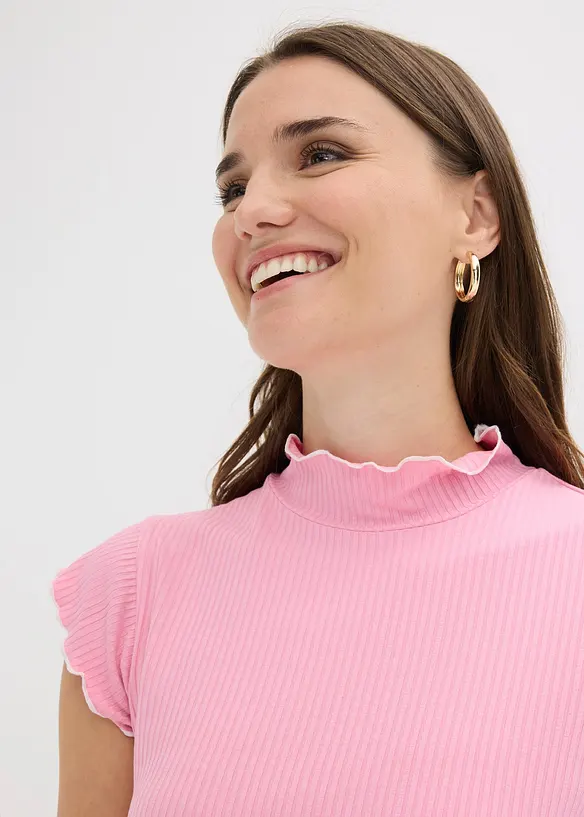 Ribbstickad topp av viskosmix, bonprix