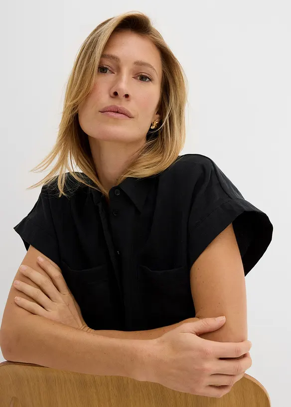 Skjortblus i f&ouml;ljsam lyocellmix, bonprix