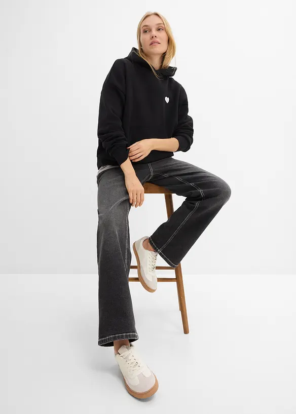 Oversizesweatshirt med huva i mjuk bomullsblandning, bonprix