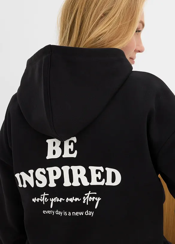 Oversizesweatshirt med huva i mjuk bomullsblandning, bonprix