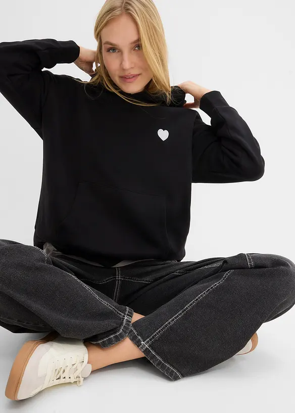 Oversizesweatshirt med huva i mjuk bomullsblandning, bonprix