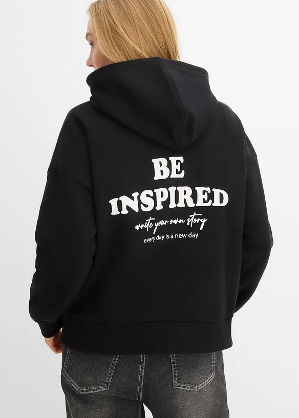 Oversizesweatshirt med huva i mjuk bomullsblandning, bonprix